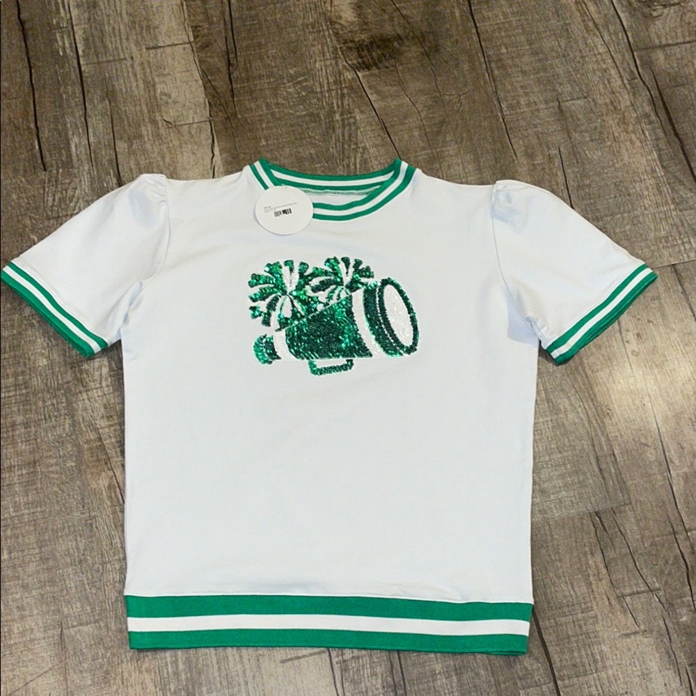 Green and White Kids Shirt 
School Cheerleader